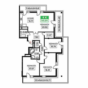 4+ комнат 141.04м²