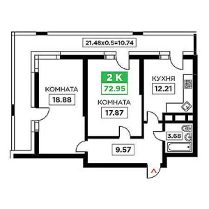 2 комнатная 72.95м²