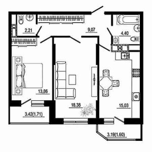 2 комнатная 66.26м²