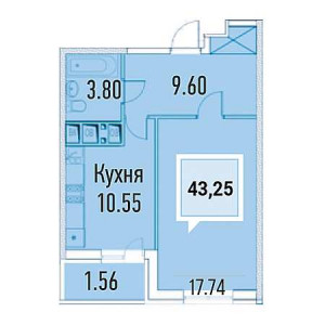 1 комнатная 43.25м²