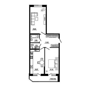 2 комнатная 73.53м²