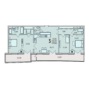 3 комнатная 129.88м²