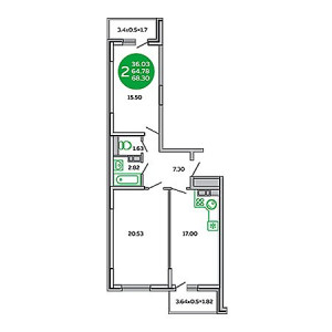 2 комнатная 68.3м²