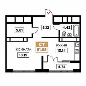 Студия 51.85м²