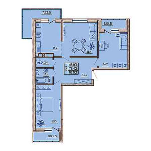 3 комнатная 82.9м²