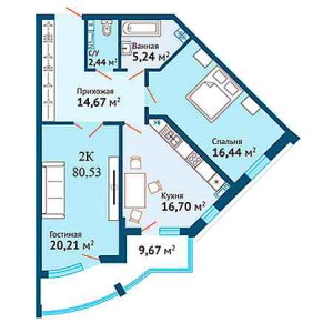 2 комнатная 80.53м²