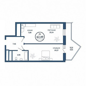 1 комнатная 62.49м²