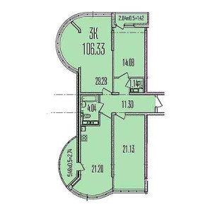 3 комнатная 106.33м²