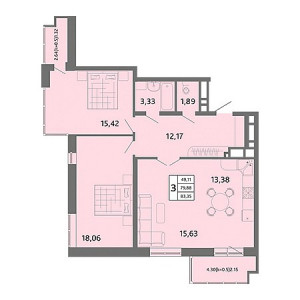 3 комнатная 83.35м²