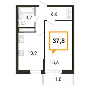 1 комнатная 37.8м²