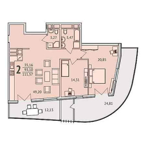 2 комнатная 111.57м²