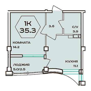 1 комнатная 35.3м²