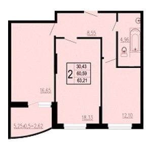 2 комнатная 63.21м²