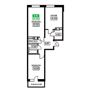 2 комнатная 65.05м²