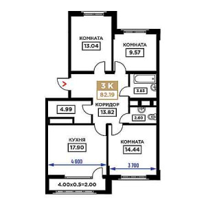 3 комнатная 82.19м²