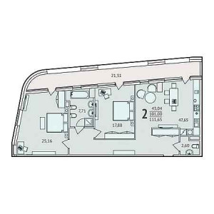 2 комнатная 111.65м²