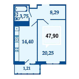 1 комнатная 47.9м²