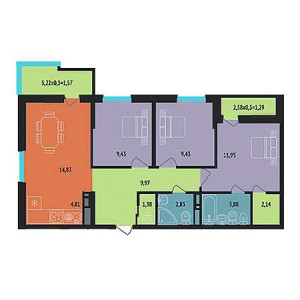 3 комнатная 73.51м²