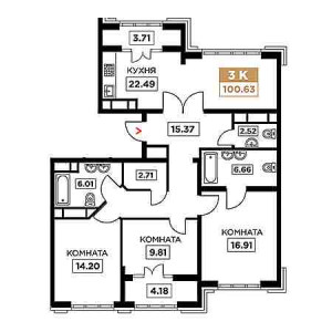 3 комнатная 100.63м²