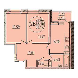 2 комнатная 50.15м²