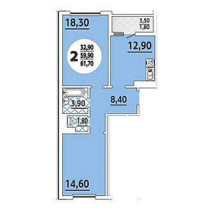 2 комнатная 61.7м²