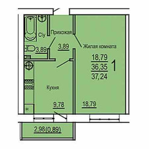 1 комнатная 37.24м²