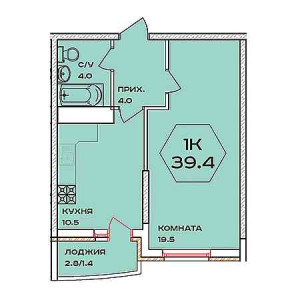 1 комнатная 39.4м²