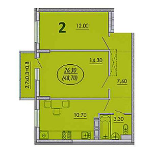 2 комнатная 48.7м²