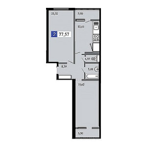 2 комнатная 77.57м²