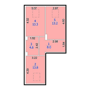 2 комнатная 52.9м²