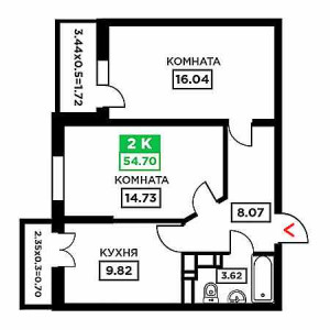 2 комнатная 54.7м²