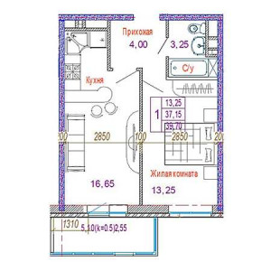 1 комнатная 39.7м²