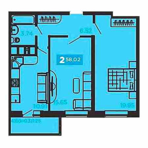 2 комнатная 58.02м²