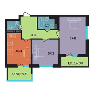 2 комнатная 52.9м²