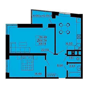 2 комнатная 68.14м²