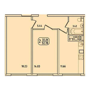 2 комнатная 52.78м²