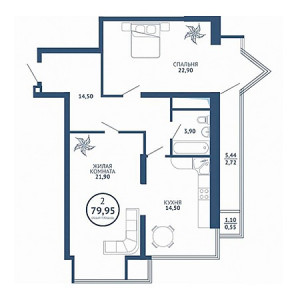 2 комнатная 79.95м²