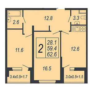 2 комнатная 64.6м²