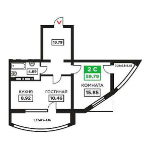 2 комнатная 59.79м²