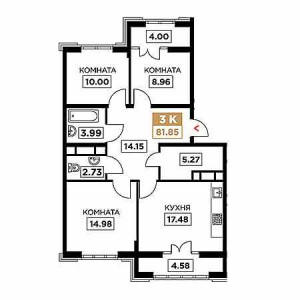 3 комнатная 81.85м²