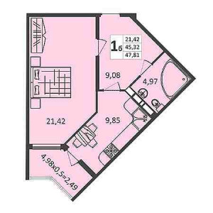 1 комнатная 47.81м²