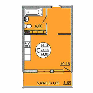 Студия 24.83м²