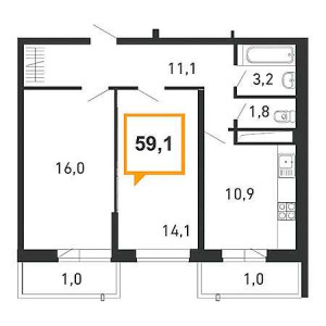 2 комнатная 59.1м²