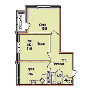 2 комнатная 61.66м²