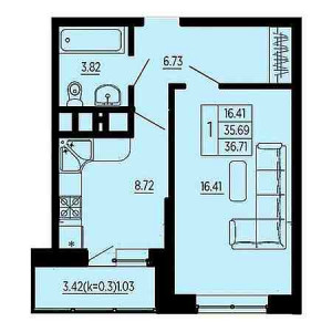 1 комнатная 36.71м²