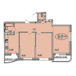 3 комнатная 87.21м²