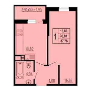 1 комнатная 37.76м²