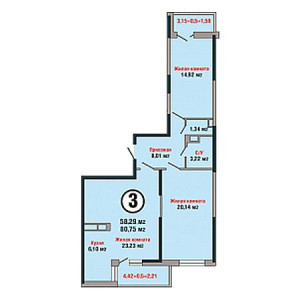 3 комнатная 80.75м²