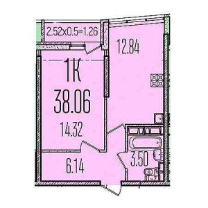 1 комнатная 38.06м²