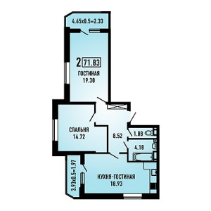 2 комнатная 71.83м²